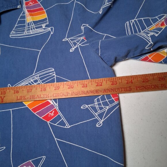Vintage 1990s Hobie Cat Sailboat Shirt M Blue Rainbow Sail Sailing Beach Party - Picture 5 of 16